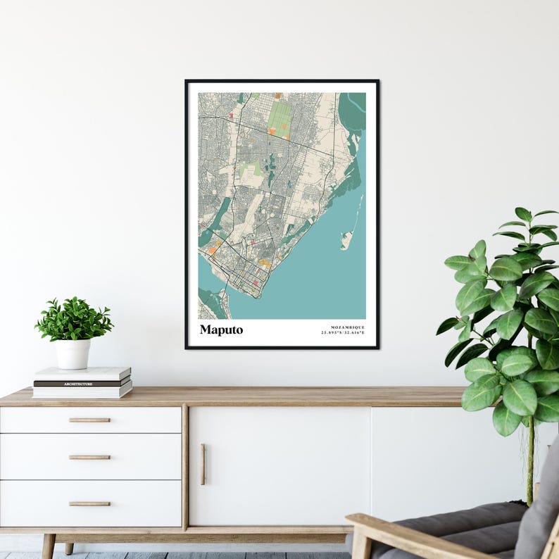 Maputo Map Poster Print, Retro Maputo Map Decor, Vintage Maputo Gift ...