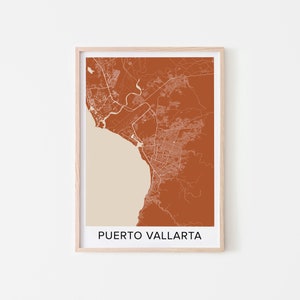 Puerto Vallarta Map Art Print, Puerto Vallarta Rust Map Poster, Puerto Vallarta Gift Wall Art, Neutral Map Puerto Vallarta Interior - RM16