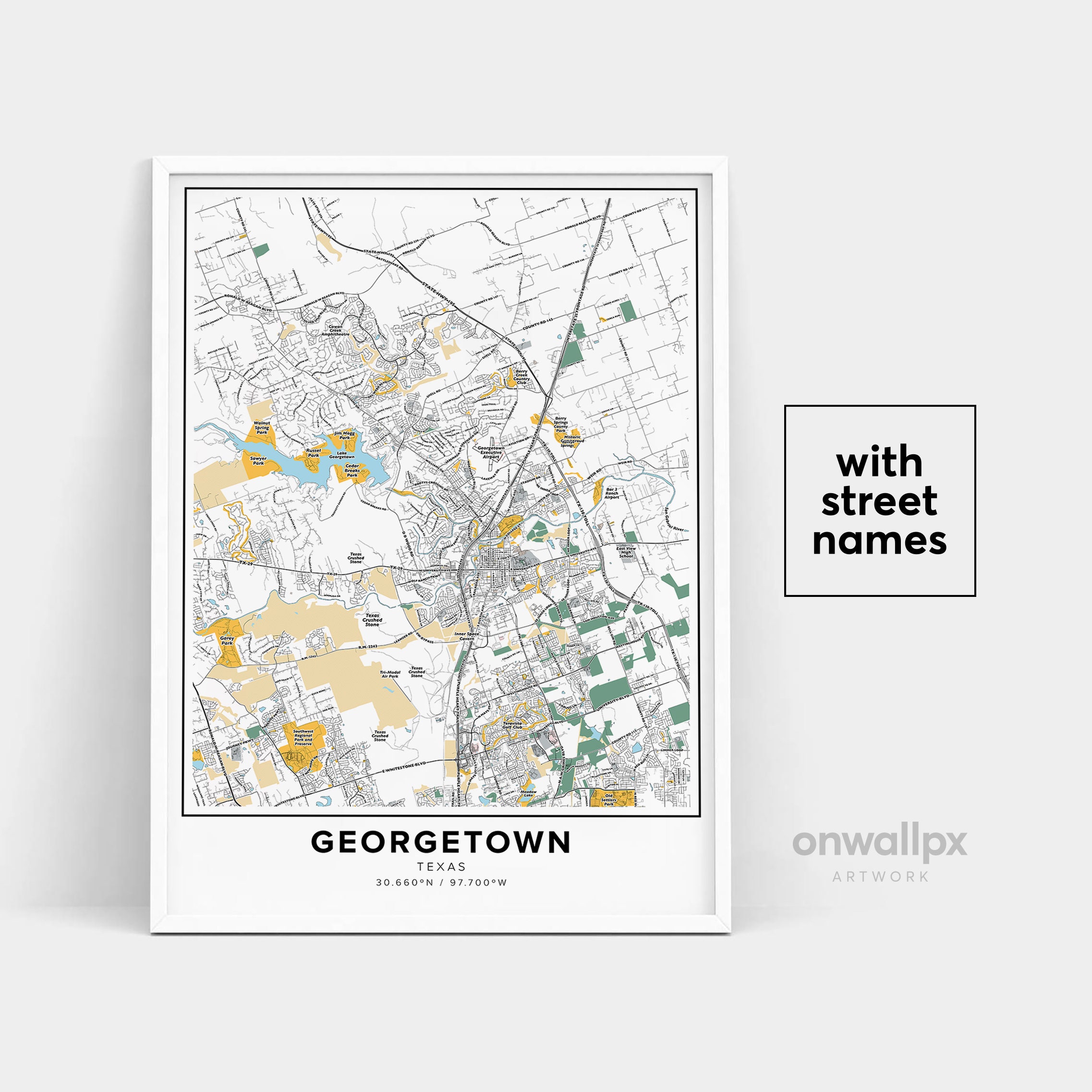 Georgetown Map Print, Street Names Georgetown Print, Printable Map Of Georgetown, City Map Art, Georgetown Texas Map Art, Travel Gift Poster