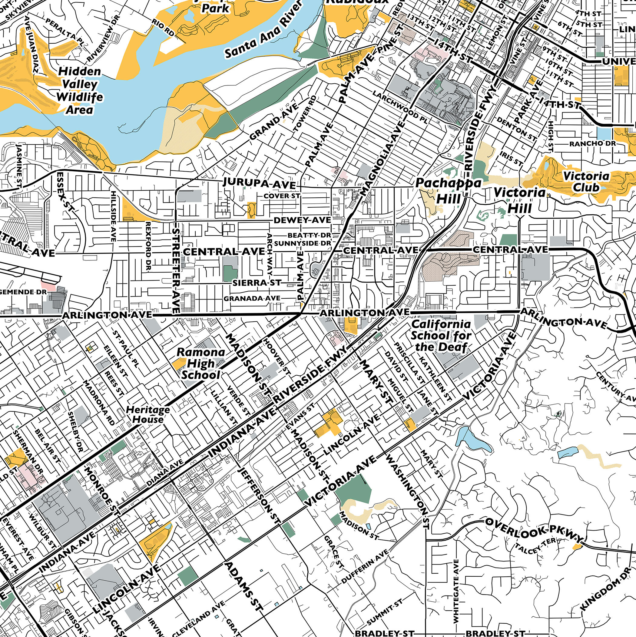 Riverside Map Print, Street Names Riverside Print, Printable Map of ...