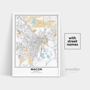 Macon Map Print, Noms de rue Macon Print, Carte imprimable de Macon, City Map Art, Macon Georgia Map Art, Affiche cadeau de voyage