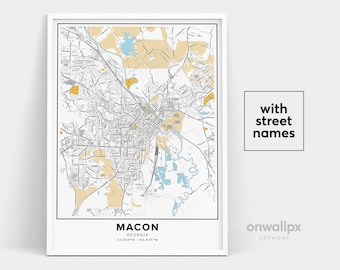 Macon Map Print, Street Names Macon Print, Printable Map Of Macon, City Map Art, Macon Georgia Map Art, Travel Gift Poster