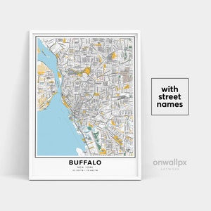 Impressão de mapa de búfalo, impressão de nomes de ruas de búfalo, mapa imprimível de búfalo, arte de mapa de cidade, arte de mapa de búfalo Nova York, pôster de presente de viagem