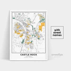 Impressão de mapa de Castle Rock, nomes de ruas Impressão de Castle Rock, mapa de Castle Rock, arte de mapa de cidade, arte de mapa de Castle Rock Colorado, pôster de presente de viagem