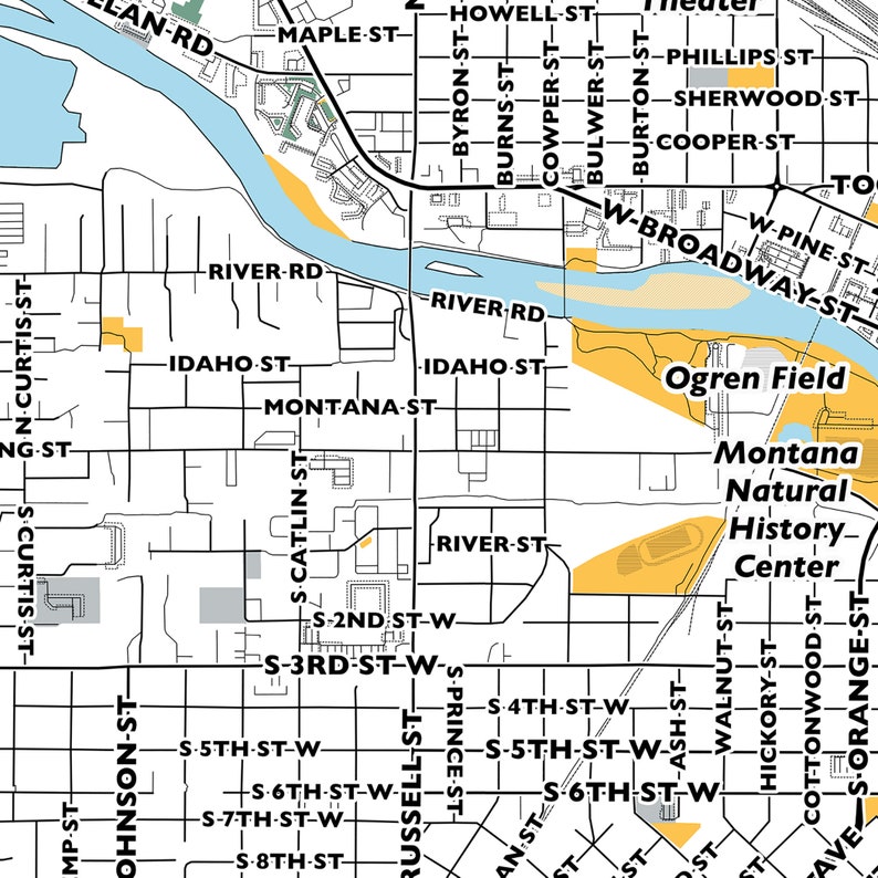 Missoula Map Print, Street Names Missoula Print, Printable Map of Missoula, City Map Art ...