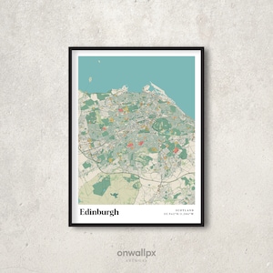 Impression carte d'Édimbourg, affiche de carte d'Édimbourg rétro, art vintage carte des rues d'Édimbourg, carte cadeau Édimbourg en Écosse, décoration murale Édimbourg, RC57