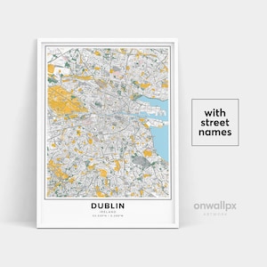 Dublin Map Print, Straßennamen Dublin Print, druckbare Karte von Dublin, Stadtplan Dublin Irland Karte Kunst, Reisegeschenk Poster