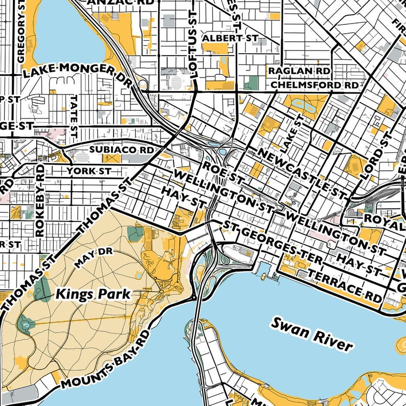 Perth Map Print Street Names Perth Print Printable Map of Etsy