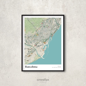 Affiche de carte de Barcelone, Décor de Barcelone rétro, Espagne Affiche cadeau de Barcelone Art mural, Carte rétro de la ville de Barcelone, Décoration murale intérieure - RC07