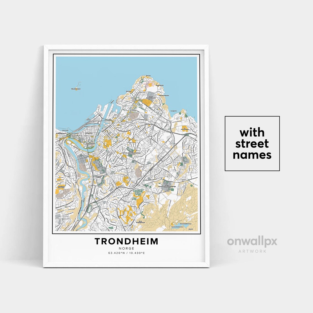 Trondheim Map Print Street Names Trondheim Print Printable Map Of 