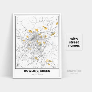 Impresión de mapa de Bowling Green, nombres de calles Impresión de Bowling Green, cartel de Bowling Green, arte del mapa de la ciudad, mapa de Kentucky de Bowling Green, mapa de regalo de viaje