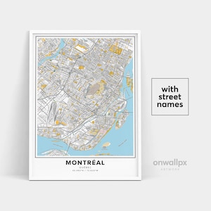 Montreal Karte drucken, Straßennamen Montreal Druck, druckbare Karte von Montreal, Stadtplan Kunst, Montreal Quebec Karte Kunst, Reise-Geschenk-Poster