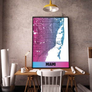 Miami Kaart Print, Miami Florida Kaart Wall Art, Miami Decor Print, Poster Print Kaart van Miami, City Map Art, Reizen Gift Poster