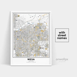 Mesa Map Print, Street Names Mesa Print, Printable Map Of Mesa, City Map Art, Mesa Arizona Map Art, Travel Gift Poster