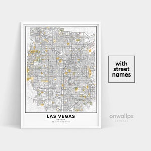 Impressão de mapa de Las Vegas, impressão de nomes de ruas de Las Vegas, mapa de Las Vegas para impressão, arte de mapa da cidade, arte de mapa de Las Vegas, Nevada, pôster de presente de viagem