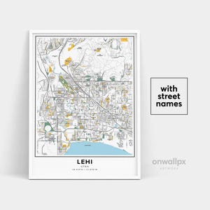 Mappa di Lehi da stampare, Mappa con i nomi delle strade di Lehi, Mappa stampabile di Lehi, Mappa artistica della città, Mappa artistica di Lehi Utah, Poster regalo di viaggio