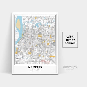 Memphis Karte Druck, Straßennamen Memphis Druck, druckbare Karte von Memphis, Stadt Karte Kunst, Memphis Tennessee Karte Kunst, Reisegeschenk Poster