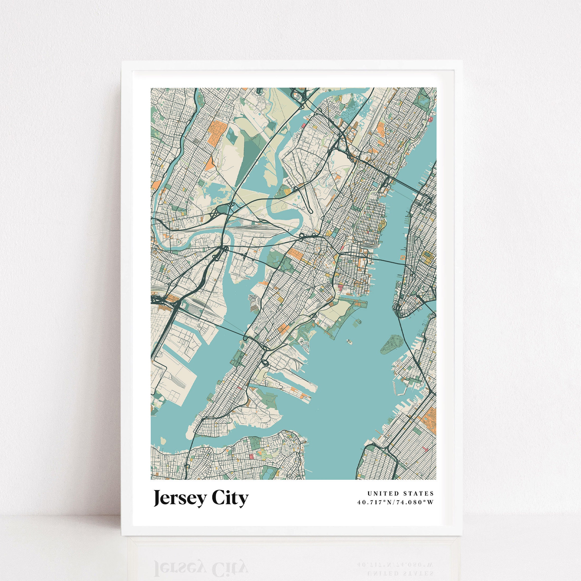 Jersey City Map Print Retro Jersey City Map Decor Vintage - Etsy
