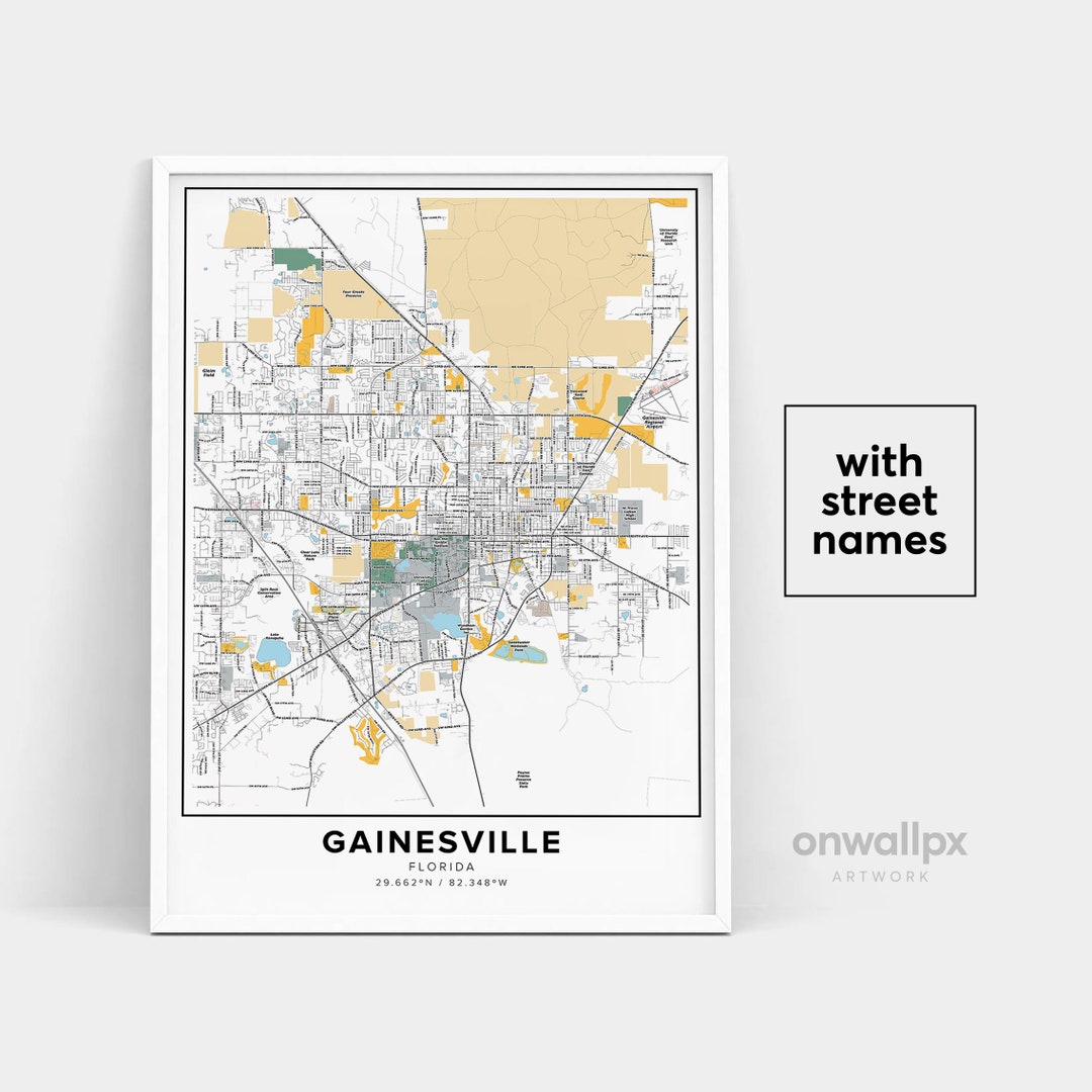 Gainesville Map Print, Street Names Gainesville Print, Printable Map ...
