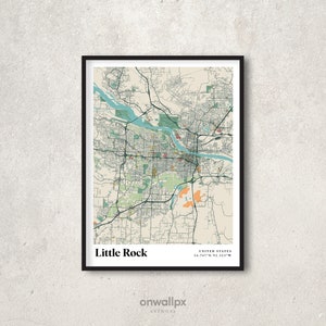 Affiche impression carte Little Rock, art de la carte rétro Little Rock, art mural cadeau vintage Little Rock, carte rétro Little Rock Arkansas