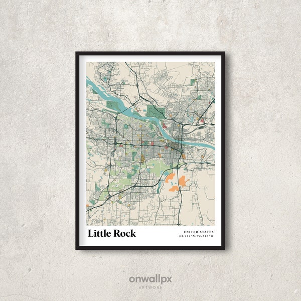 Little Rock Map Print Poster, Retro Little Rock Map Art, Vintage Little Rock Gift Wall Art, Retro Map Little Rock Arkansas Wall Decor