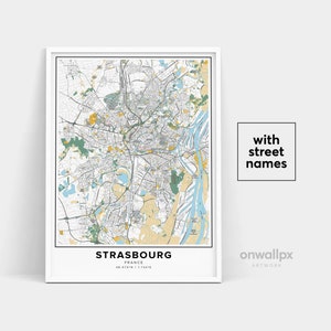 Straßburg Karte Print, Straßennamen Straßburg Print, druckbare Karte von Straßburg, Stadt Karte Straßburg Frankreich Karte Kunst Reisegeschenk Poster