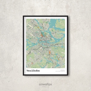 Stockholm Map Poster, Retro Stockholm Decor, Sweden Stockholm Gift Poster Wall Art, Retro City Map of Stockholm, Interior Wall Decor - RC08
