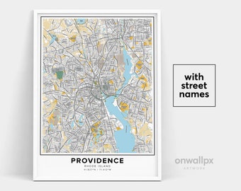Providence Map Print, Street Names Providence Print, Map Of Providence, City Map Art, Providence Rhode Island Map Art, Travel Gift Poster
