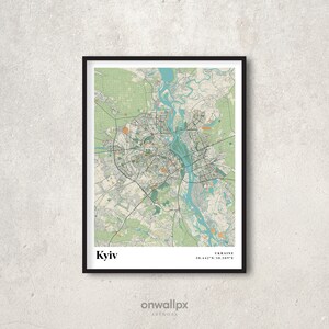 Cartaz do mapa de Kiev, decoração retrô de mapa de Kiev, arte de parede de presente vintage de Kiev, mapa retrô da cidade de Kiev, Ucrânia, mapa de Київ, decoração de parede interior