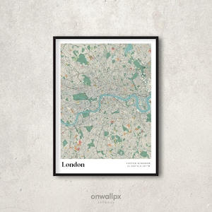 Affiche de carte de Londres, Décor de Londres rétro, Royaume-Uni Affiche cadeau de Londres Art mural, Carte de la ville rétro de Londres, Décoration murale intérieure - RC09