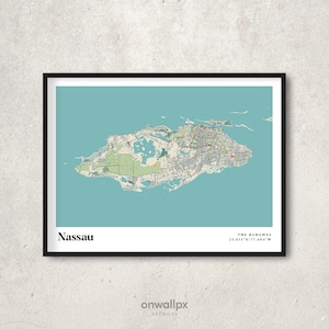 Poster impression carte Nassau, décoration carte Nassau rétro, art mural cadeau Nassau vintage, décoration murale intérieure carte rétro de Nassau, Bahamas, RC61
