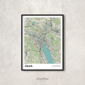 Zürich Druck Karte, Retro Charm Zürich Karte Poster, Vintage Zürich Strassen Karte Kunst, Geschenk Karte von Zürich Schweiz, Zürich WandKunst Dekor, RC56