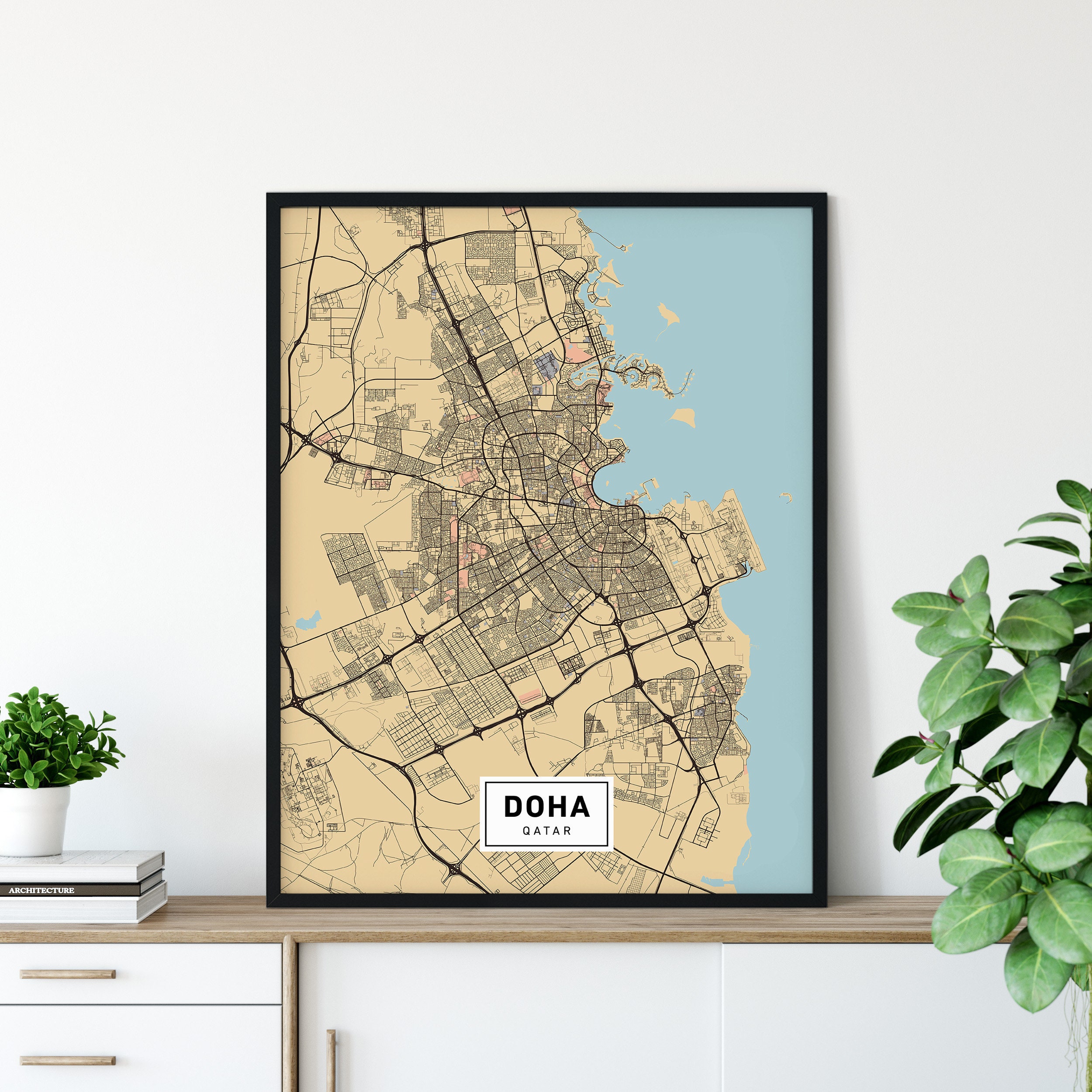 Doha Map Art, Doha Qatar Map, Doha Print, Doha Poster Wall Art, Map of ...
