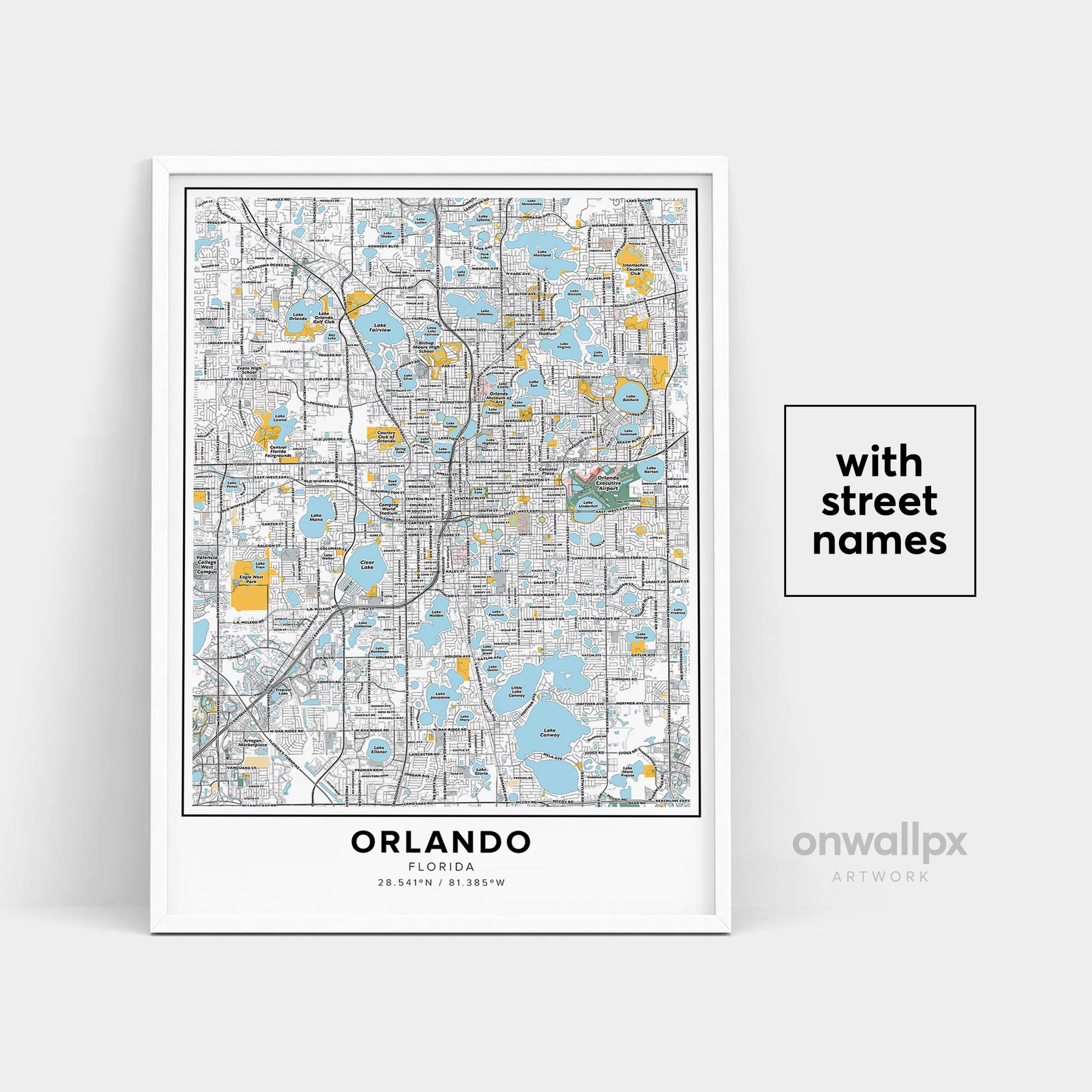 Orlando Map Print, Street Names Orlando Print, Printable Map of Orlando, City Map Art, Orlando
