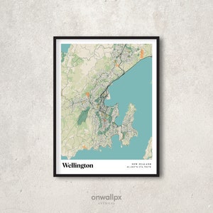 Affiche de carte Wellington, Carte Wellington rétro, Art mural cadeau Wellington vintage, Carte rétro Wellington Nouvelle-Zélande, Décoration murale intérieure, RC29