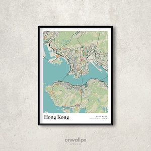 Affiche de carte de Hong Kong, décoration rétro de Hong Kong, art mural cadeau vintage de Hong Kong, carte rétro de la ville de Hong Kong, décoration murale intérieure - RC14
