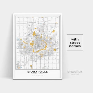 Impressão de mapa de Sioux Falls, nomes de ruas Impressão de Sioux Falls, mapa para impressão de Sioux Falls, arte de mapa da cidade, arte de mapa de Dakota do Sul, pôster de presente de viagem