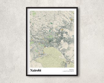 Retro Nairobi Map Poster, Vintage Kenya Wall Art