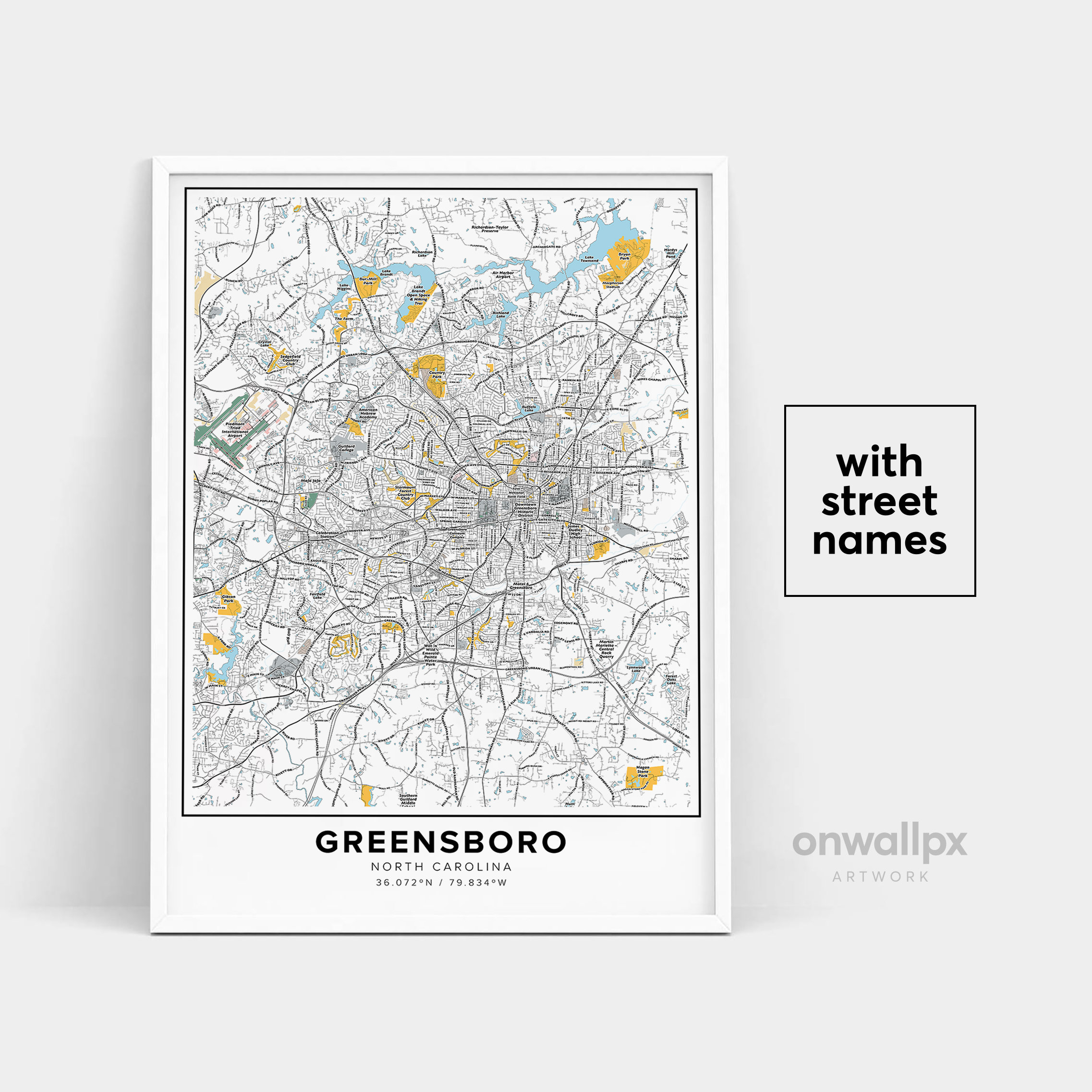 Greensboro Map Print, Street Names Greensboro Print, Map of Greensboro ...