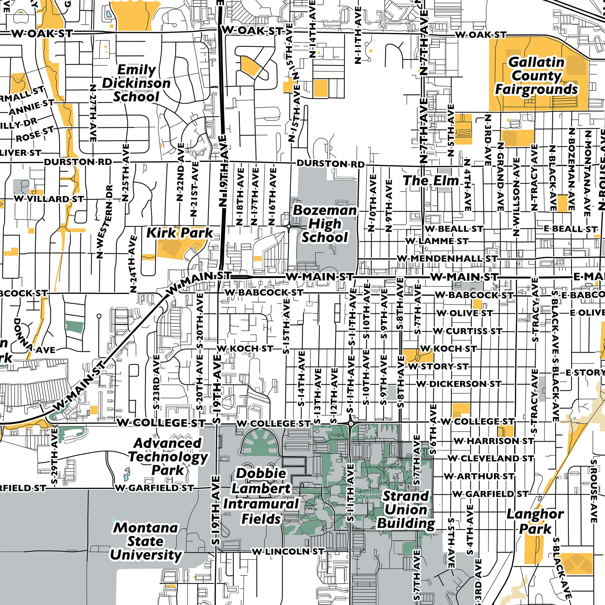 Bozeman Map Print, Street Names Bozeman Print, Printable Map of Bozeman ...