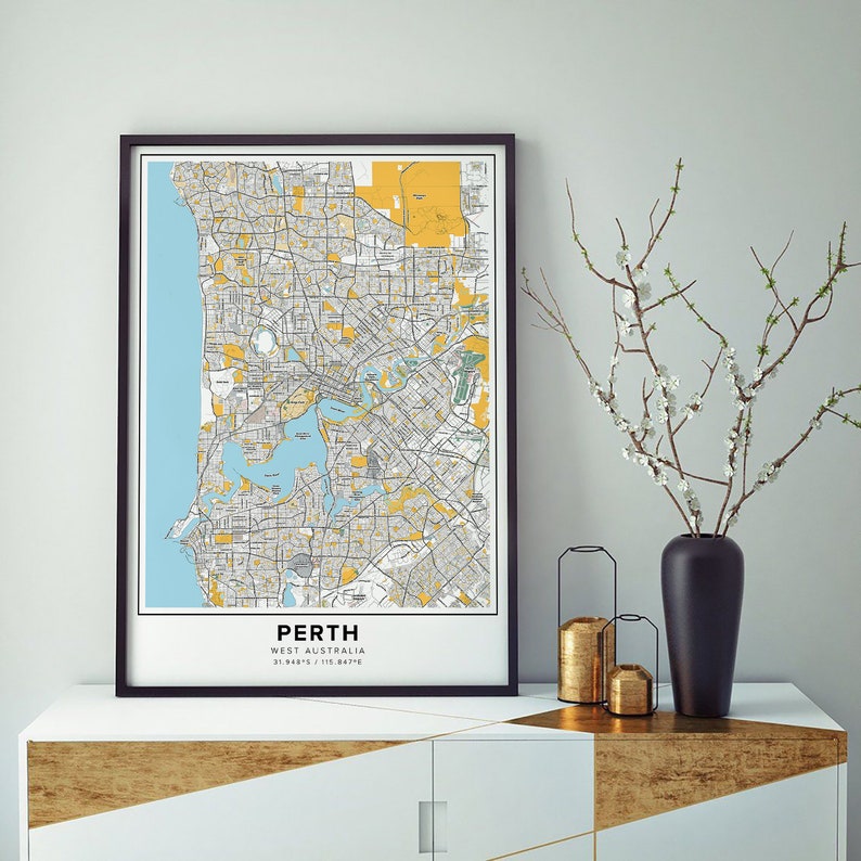 Perth Map Print Street Names Perth Print Printable Map of Etsy