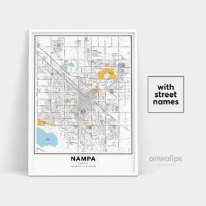 Impressão de mapa de Nampa, impressão de nomes de ruas de Nampa, mapa imprimível de Nampa, arte de mapa da cidade, arte de mapa de Nampa Idaho, pôster de presente de viagem