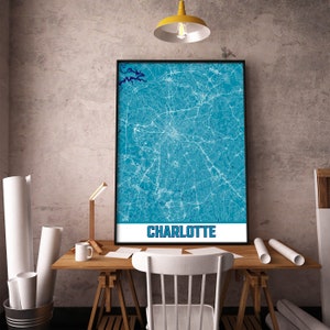 Impressão de mapa de Charlotte, arte de parede de mapa de Charlotte Carolina do Norte, decoração de Charlotte, mapa imprimível de Charlotte, arte de mapa da cidade, pôster de presente de viagem