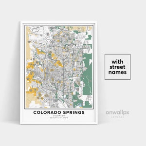Impressão de mapa de Colorado Springs, nomes de ruas Impressão de Colorado Springs, mapa de Colorado Springs, arte do mapa da cidade, mapa de Colorado, pôster de presente de viagem