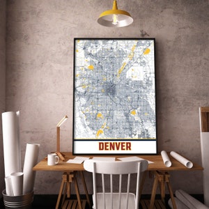 Impressão de mapa de Denver, arte de parede de mapa de Denver Colorado, impressão de decoração de Denver, mapa imprimível de Denver, arte de mapa da cidade, pôster de presente de viagem