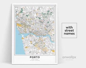 Porto Map Print with Street Names, Portugal City Art