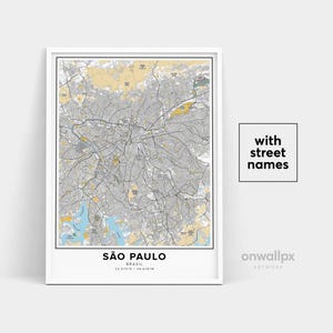 Sao Paulo Karte Druck, Straßennamen Sao Paulo Druck, druckbare Karte von Sao Paulo, Stadt Karte Kunst, Sao Paulo Brasilien Karte Kunst, Reisegeschenk Poster