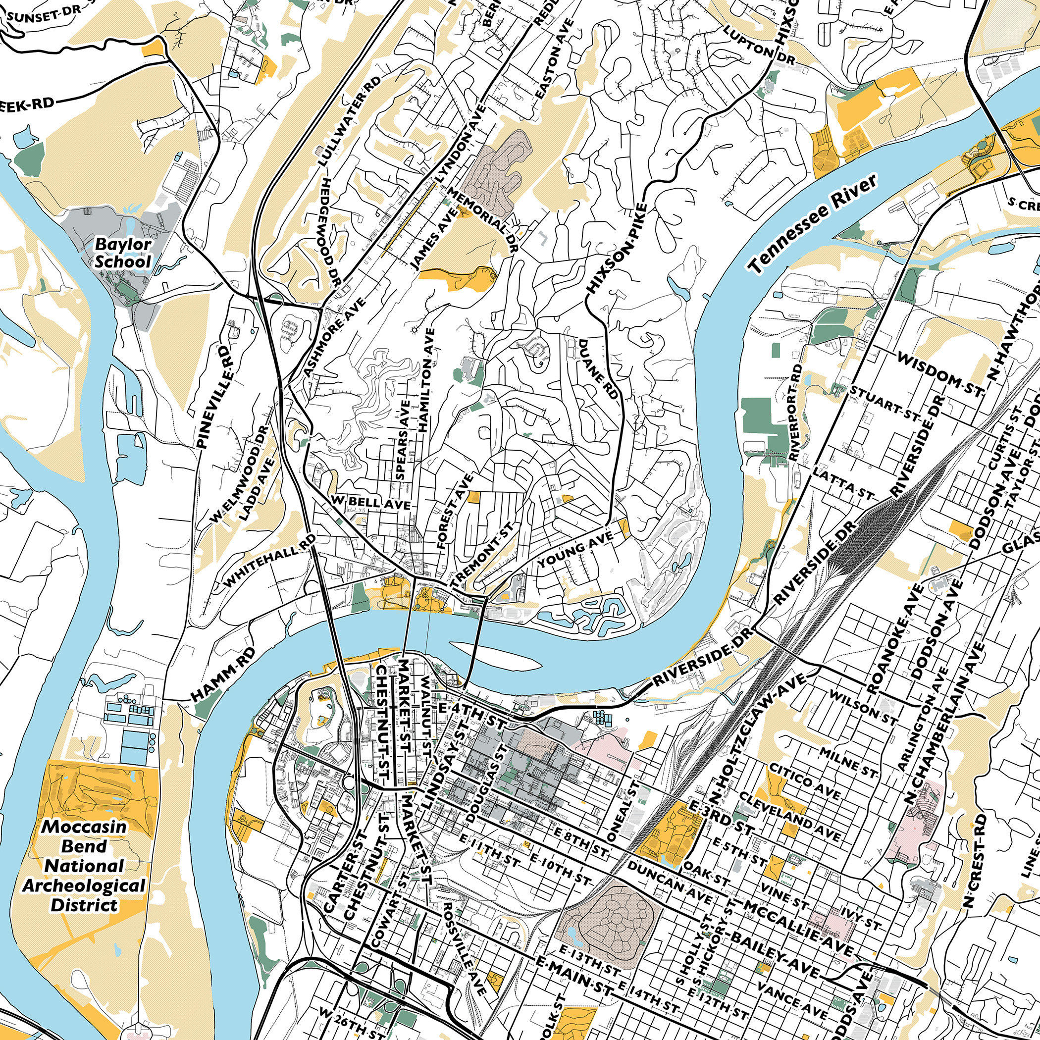 Chattanooga Map Print Street Names Chattanooga Print Etsy