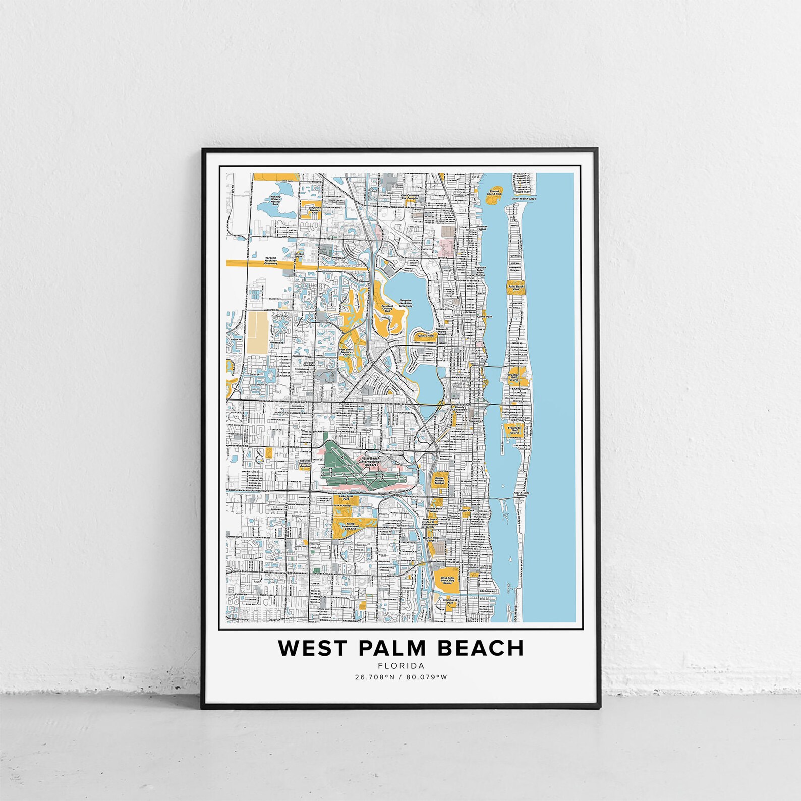 West Palm Beach Map Print Street Names Map City Map Art Map - Etsy