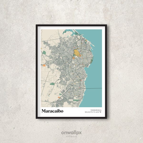 Maracaibo Map Poster Print, Retro Maracaibo Map Decor, Vintage Maracaibo Gift Map, Retro Map of Maracaibo Venezuela, Interior Wall Art